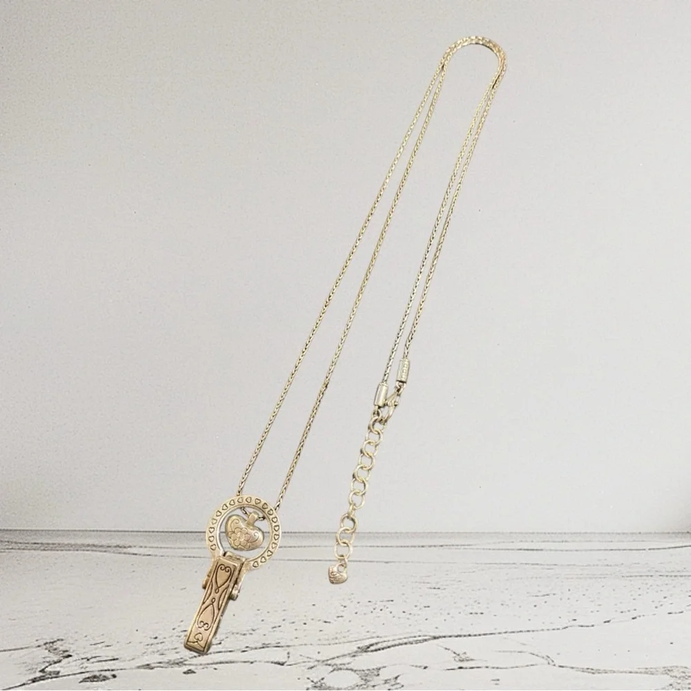 BRIGHTON Heart & Crystal Badge Clip Lanyard Necklace Silver 2578 - Picture 4 of 5